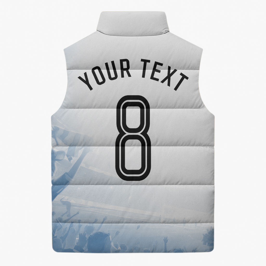 Personalized Argentina Football Champion Trophy Sleeveless Puffer Jacket Flag Soccer Fan Graphic