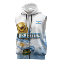 Personalized Argentina Football Champion Trophy Sleeveless Zip Hoodie Flag Soccer Fan Graphic
