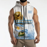 Personalized Argentina Football Champion Trophy Sleeveless Zip Hoodie Flag Soccer Fan Graphic