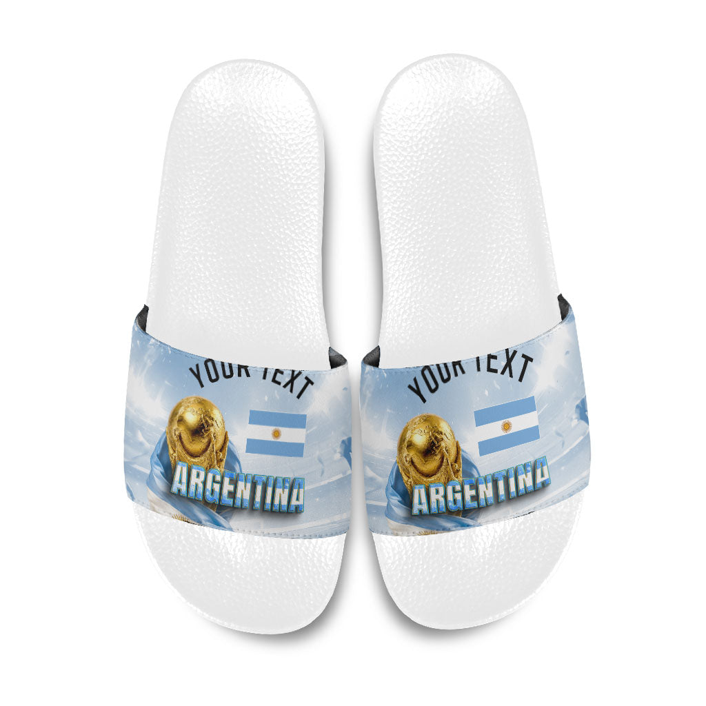 Personalized Argentina Football Champion Trophy Slide Sandals Flag Soccer Fan Graphic