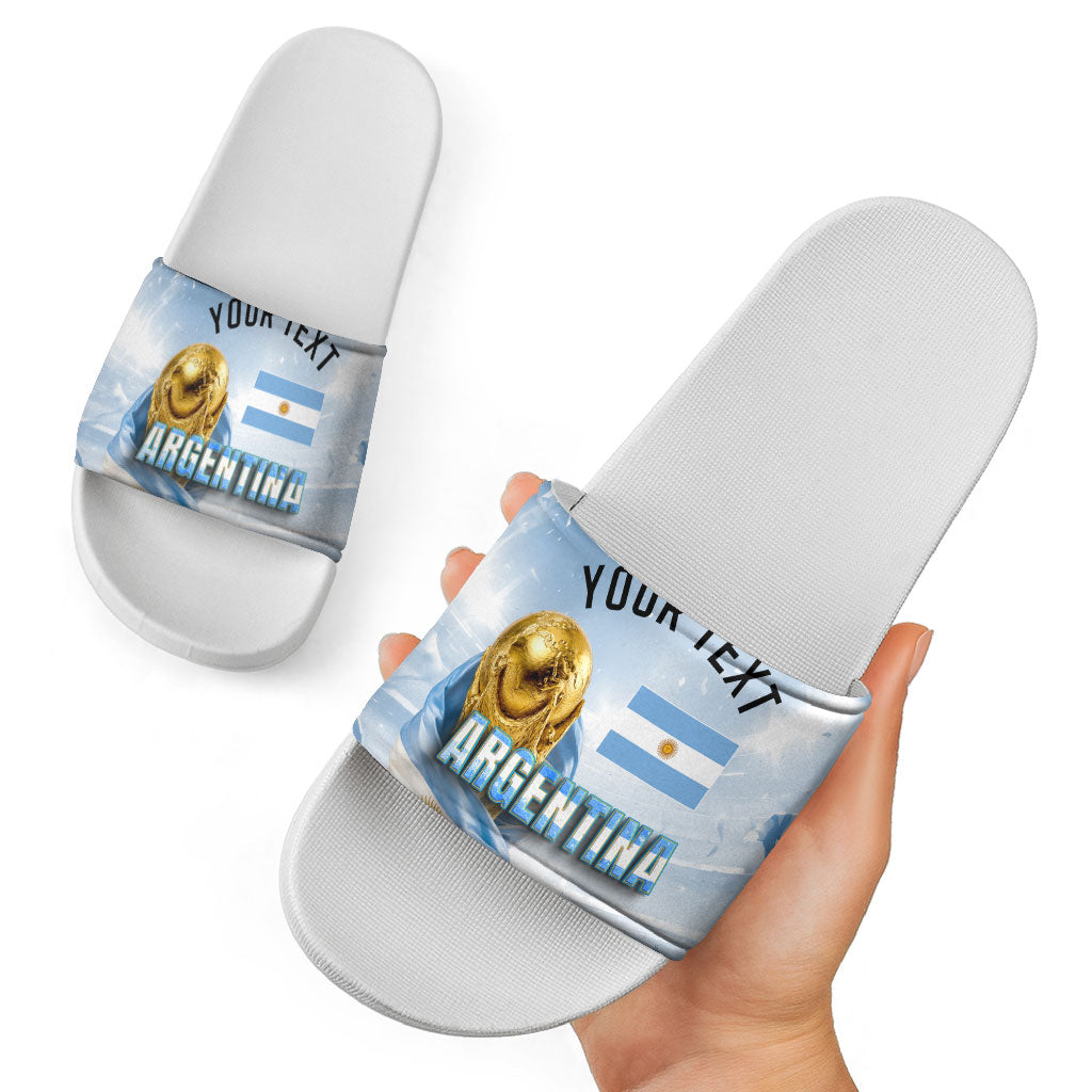 Personalized Argentina Football Champion Trophy Slide Sandals Flag Soccer Fan Graphic