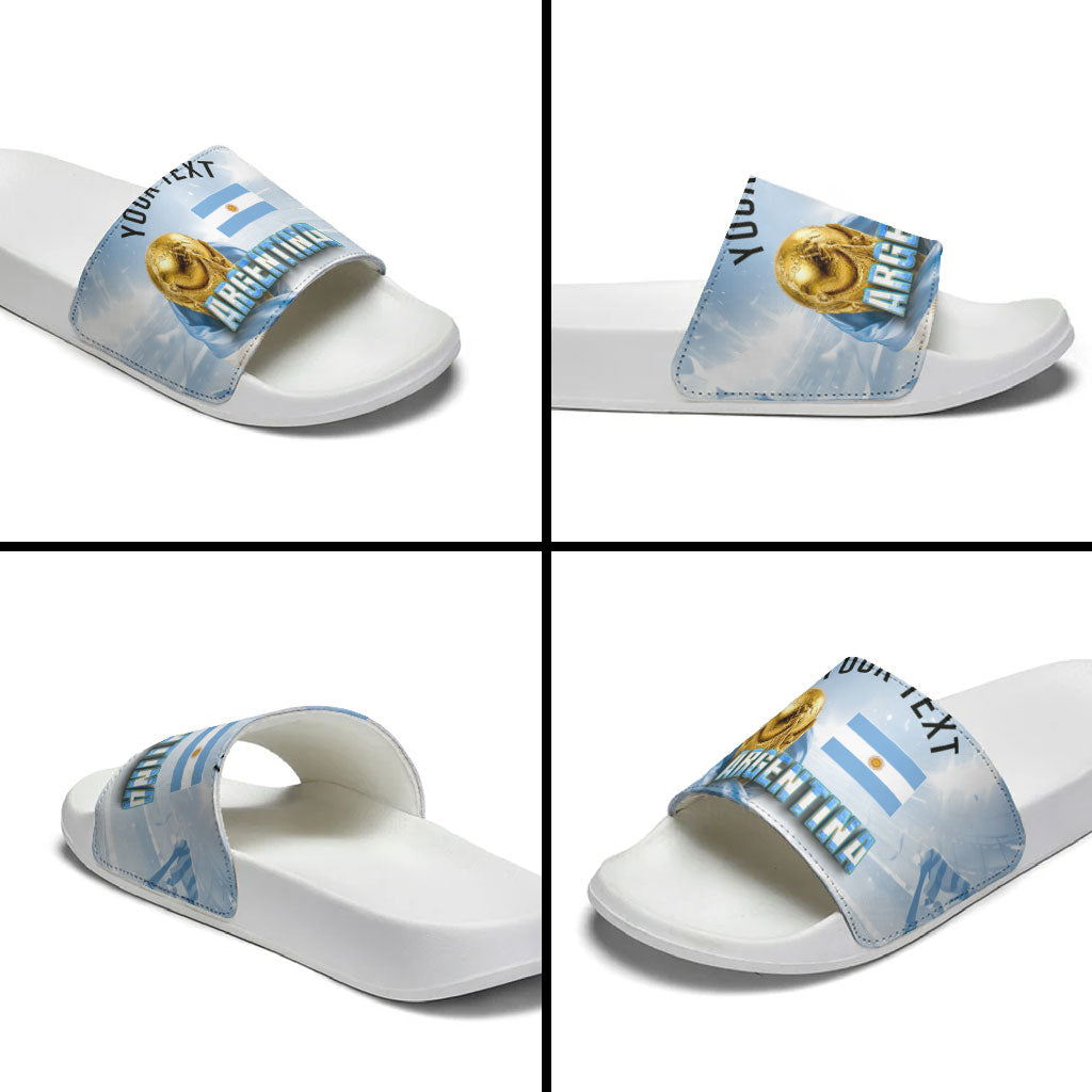 Personalized Argentina Football Champion Trophy Slide Sandals Flag Soccer Fan Graphic