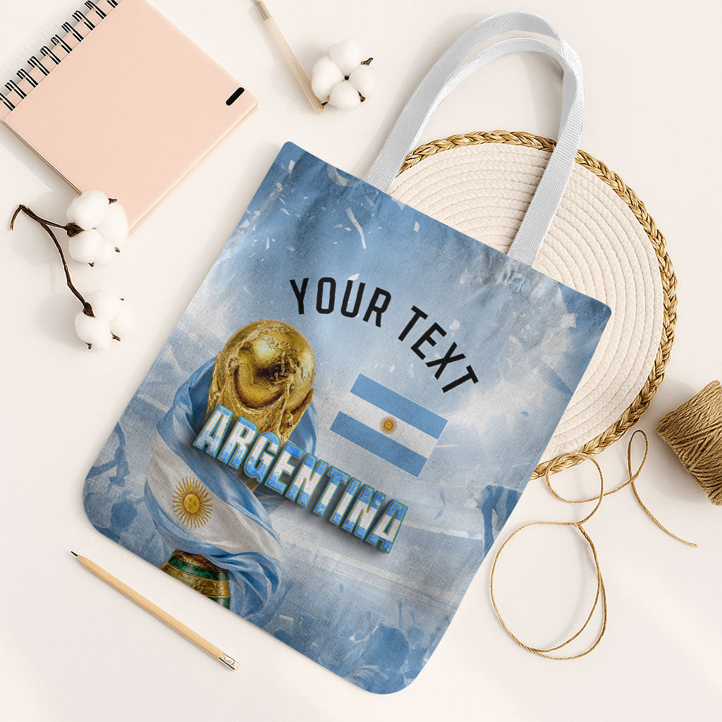 Personalized Argentina Football Champion Trophy Tote Bag Flag Soccer Fan Graphic