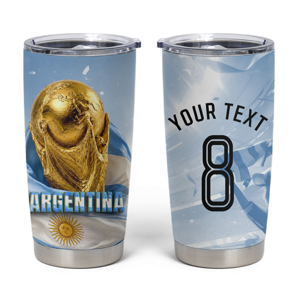 Personalized Argentina Football Champion Trophy Tumbler Cup Flag Soccer Fan Graphic