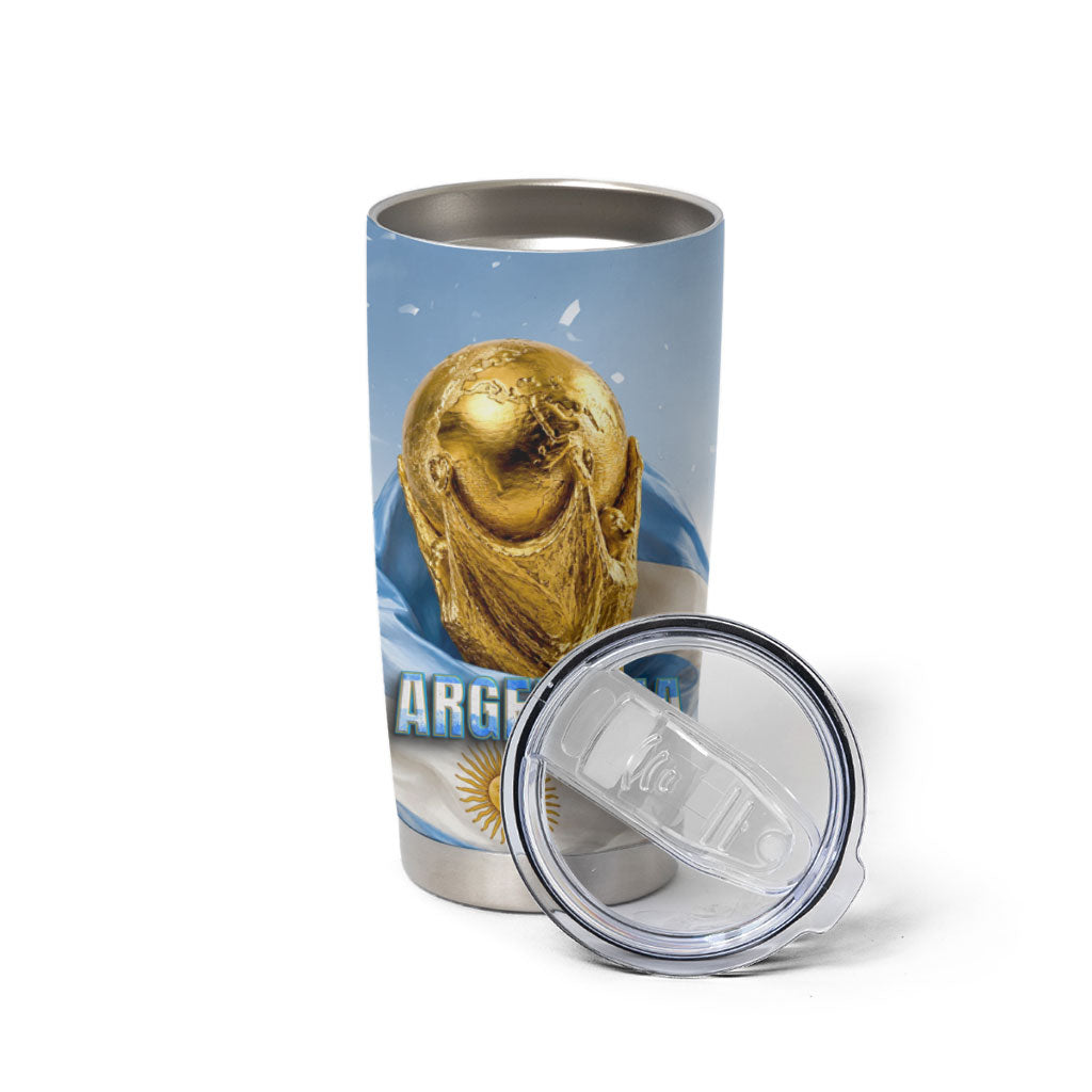 Personalized Argentina Football Champion Trophy Tumbler Cup Flag Soccer Fan Graphic