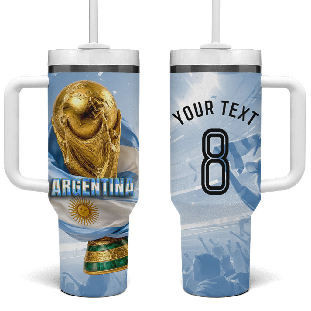 Personalized Argentina Football Champion Trophy Tumbler With Handle Flag Soccer Fan Graphic