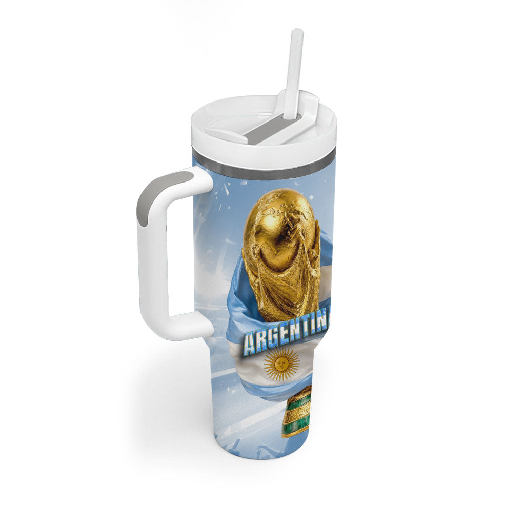 Personalized Argentina Football Champion Trophy Tumbler With Handle Flag Soccer Fan Graphic