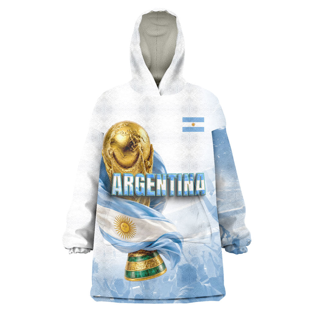 Personalized Argentina Football Champion Trophy Wearable Blanket Hoodie Flag Soccer Fan Graphic