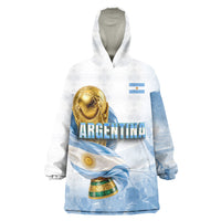 Personalized Argentina Football Champion Trophy Wearable Blanket Hoodie Flag Soccer Fan Graphic