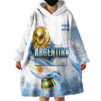 Personalized Argentina Football Champion Trophy Wearable Blanket Hoodie Flag Soccer Fan Graphic