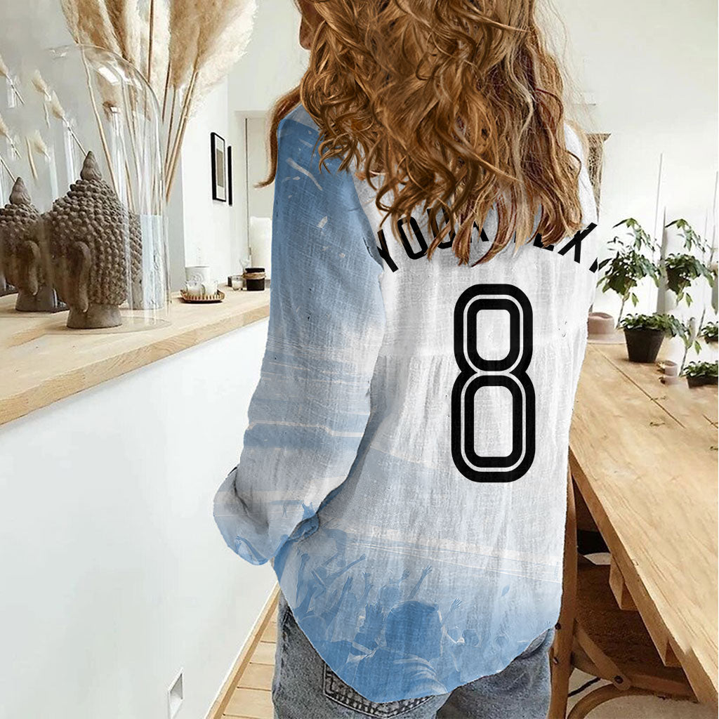 Personalized Argentina Football Champion Trophy Women Casual Shirt Flag Soccer Fan Graphic