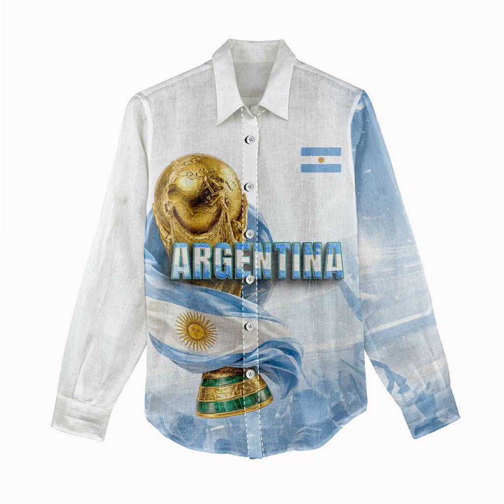 Personalized Argentina Football Champion Trophy Women Casual Shirt Flag Soccer Fan Graphic