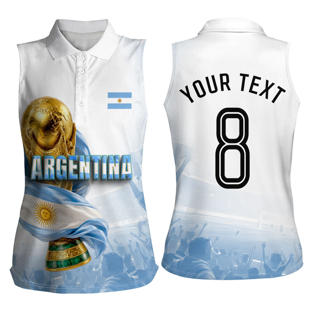 Personalized Argentina Football Champion Trophy Women Sleeveless Polo Shirt Flag Soccer Fan Graphic