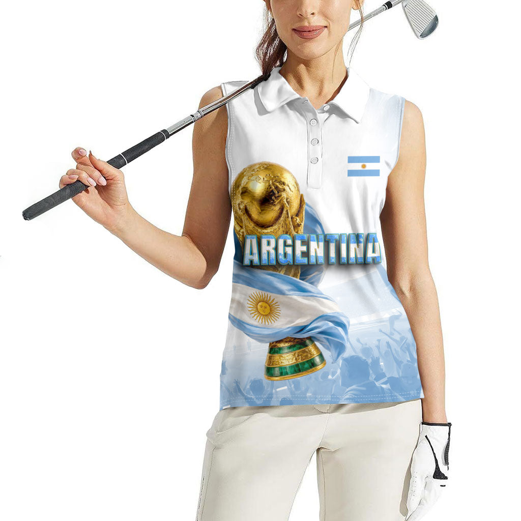 Personalized Argentina Football Champion Trophy Women Sleeveless Polo Shirt Flag Soccer Fan Graphic