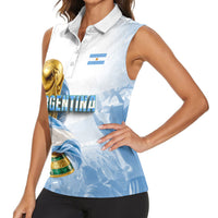 Personalized Argentina Football Champion Trophy Women Sleeveless Polo Shirt Flag Soccer Fan Graphic