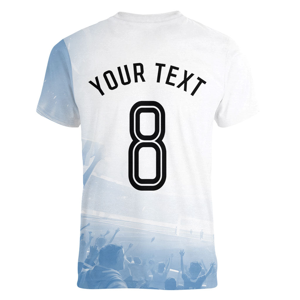 Personalized Argentina Football Champion Trophy Women V-Neck T-Shirt Flag Soccer Fan Graphic