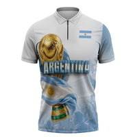 Personalized Argentina Football Champion Trophy Zipper Polo Shirt Flag Soccer Fan Graphic