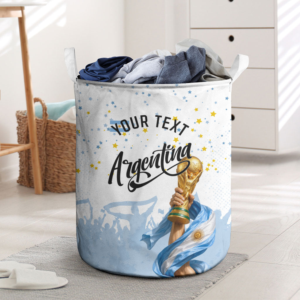 Personalized Argentina Football Laundry Basket Soccer Trophy Celebration Flag Graphic