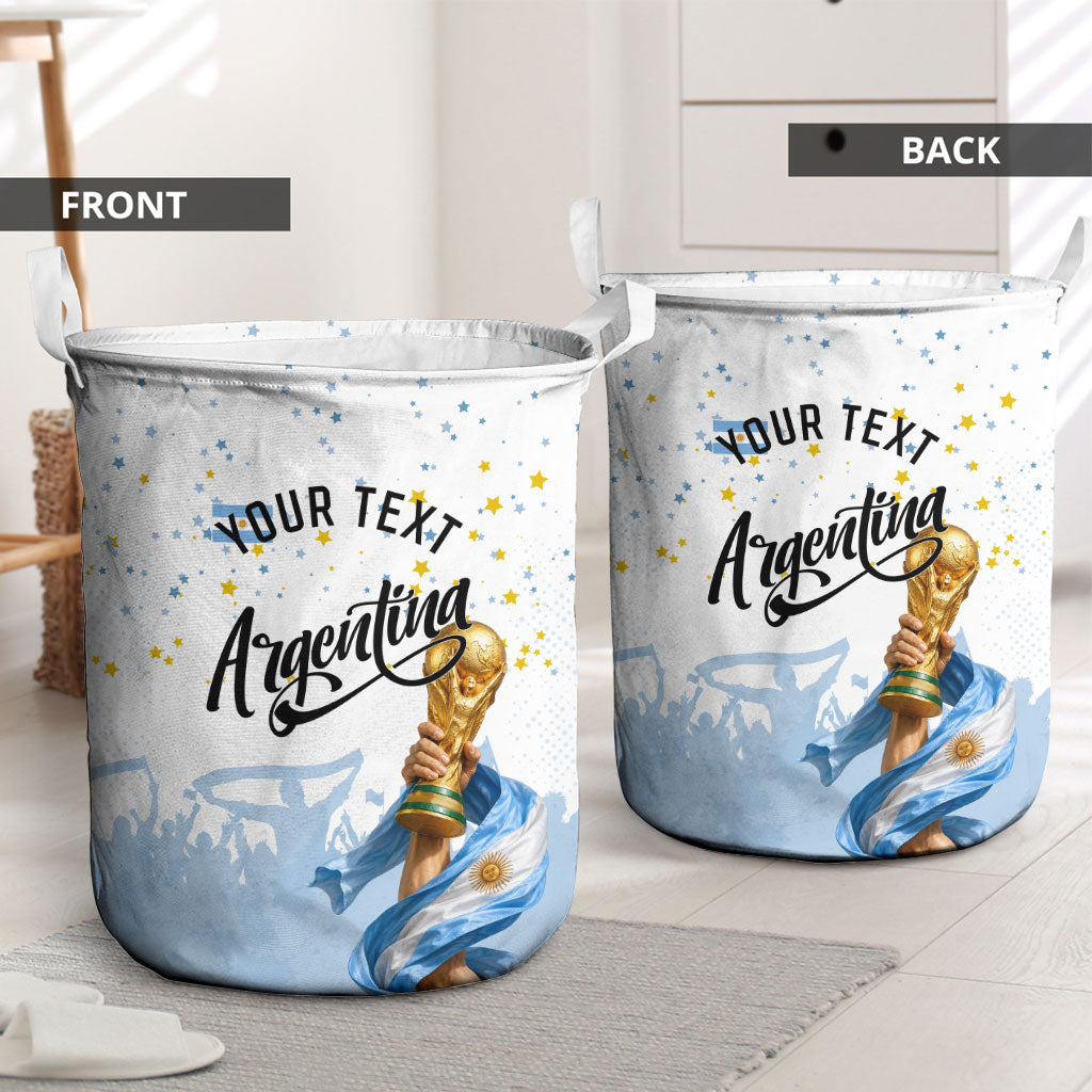 Personalized Argentina Football Laundry Basket Soccer Trophy Celebration Flag Graphic
