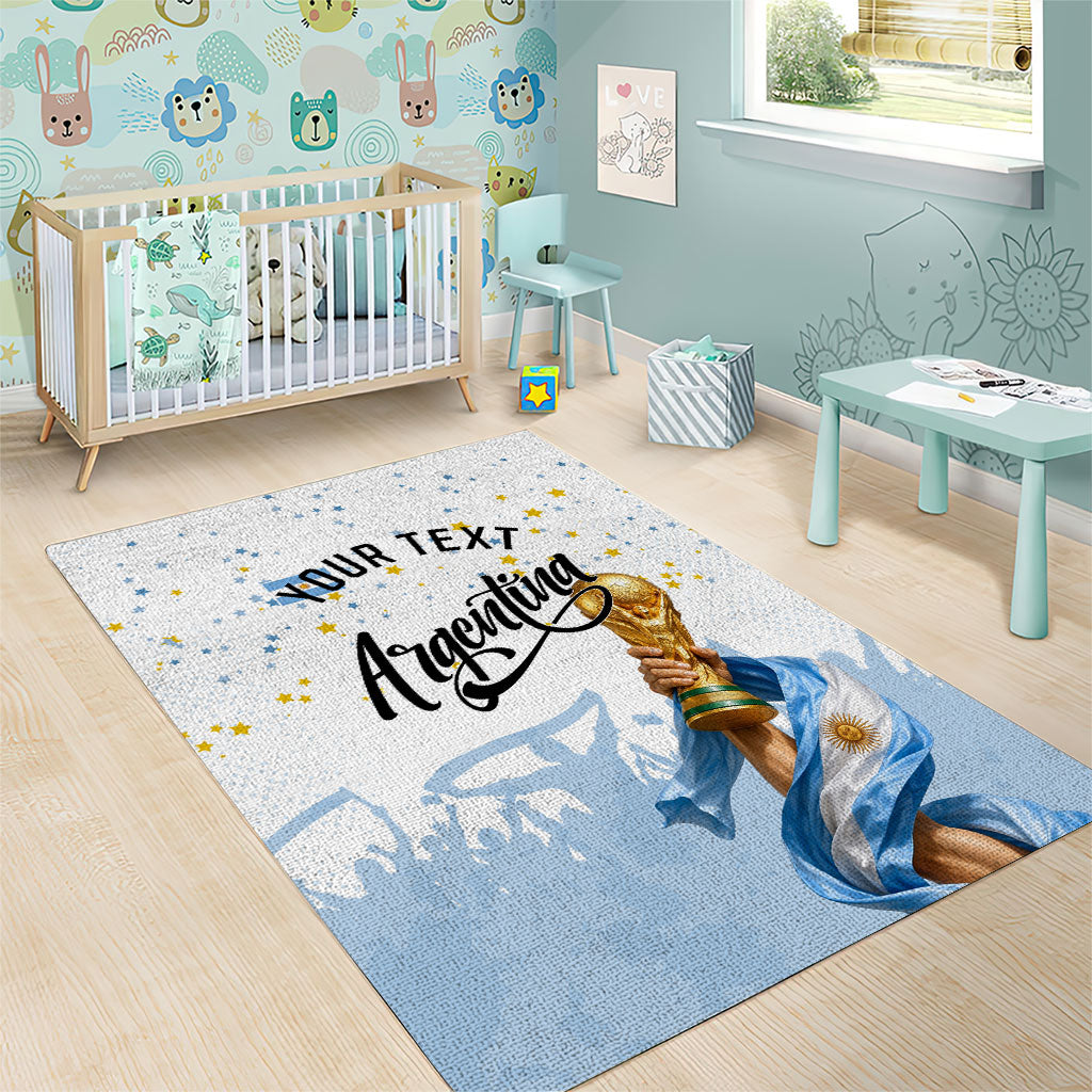 Personalized Argentina Football Area Rug Soccer Trophy Celebration Flag Graphic