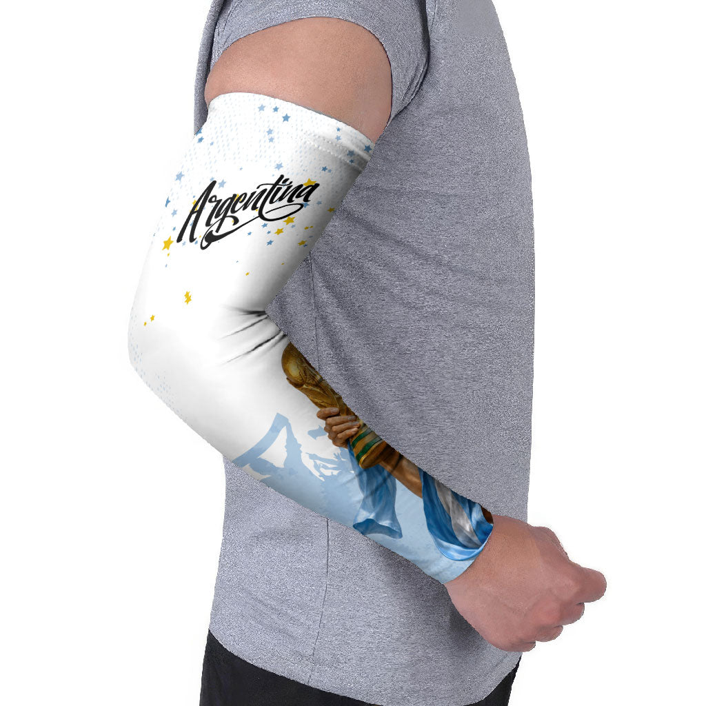 Personalized Argentina Football Arm Sleeves Soccer Trophy Celebration Flag Graphic