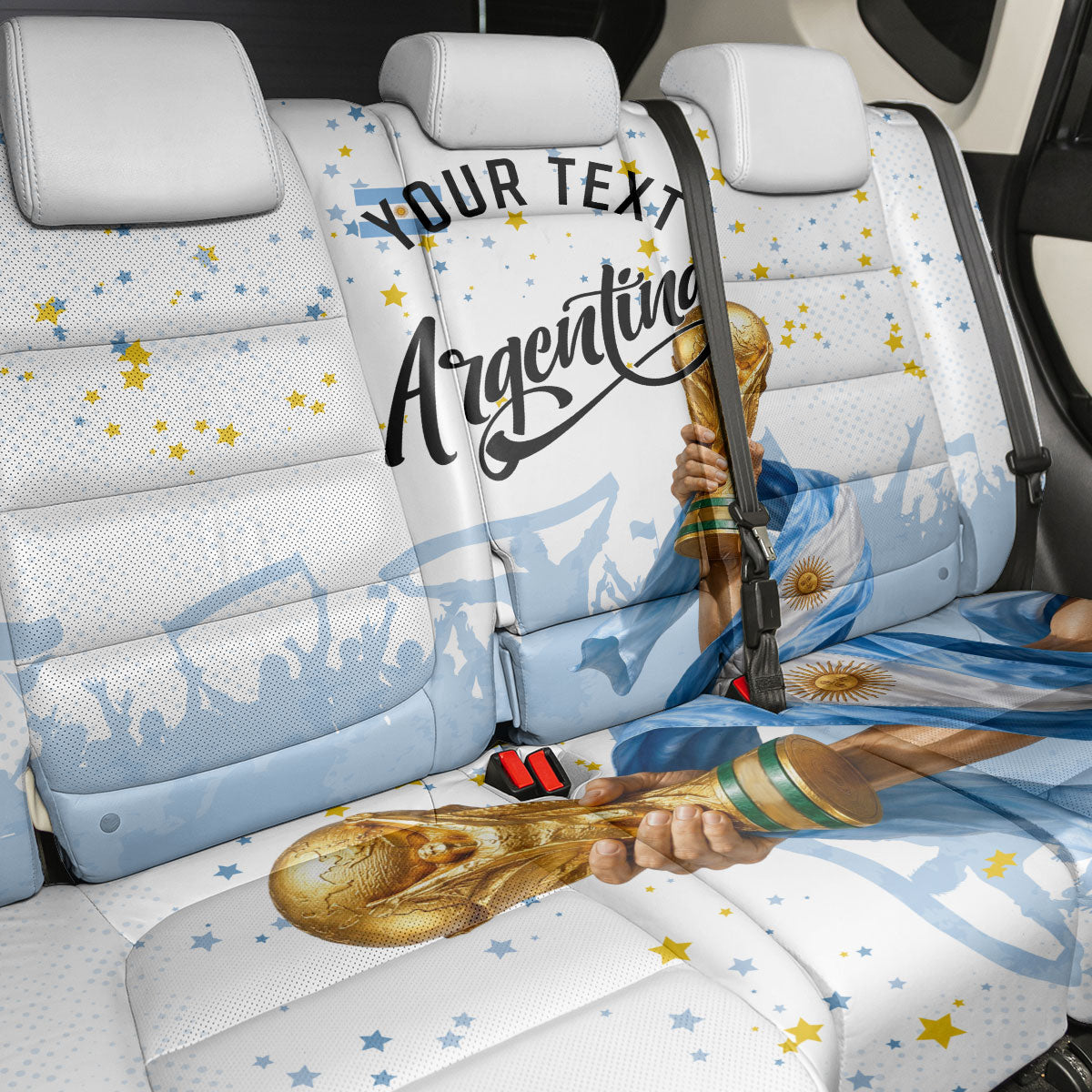 Personalized Argentina Football Back Car Seat Cover Soccer Trophy Celebration Flag Graphic