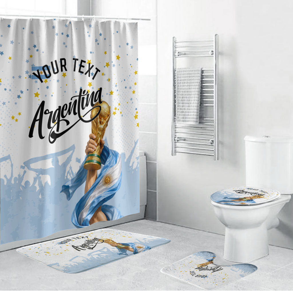 Personalized Argentina Football Bathroom Set Soccer Trophy Celebration Flag Graphic
