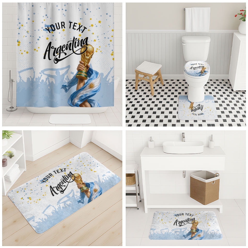 Personalized Argentina Football Bathroom Set Soccer Trophy Celebration Flag Graphic