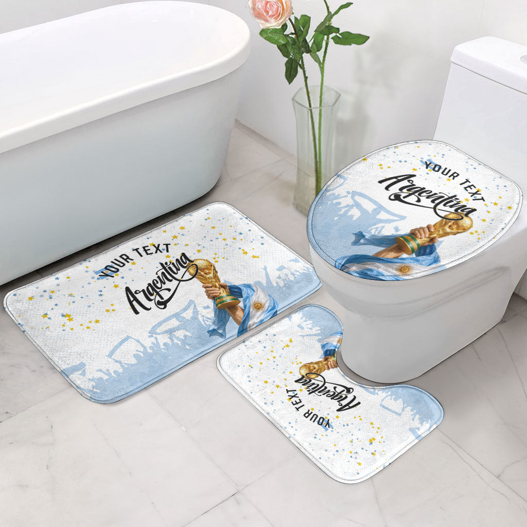 Personalized Argentina Football Bathroom Set Soccer Trophy Celebration Flag Graphic