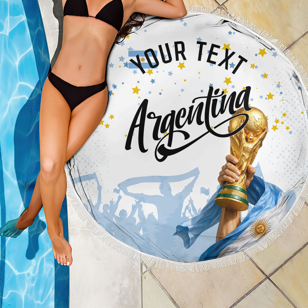 Personalized Argentina Football Beach Blanket Soccer Trophy Celebration Flag Graphic