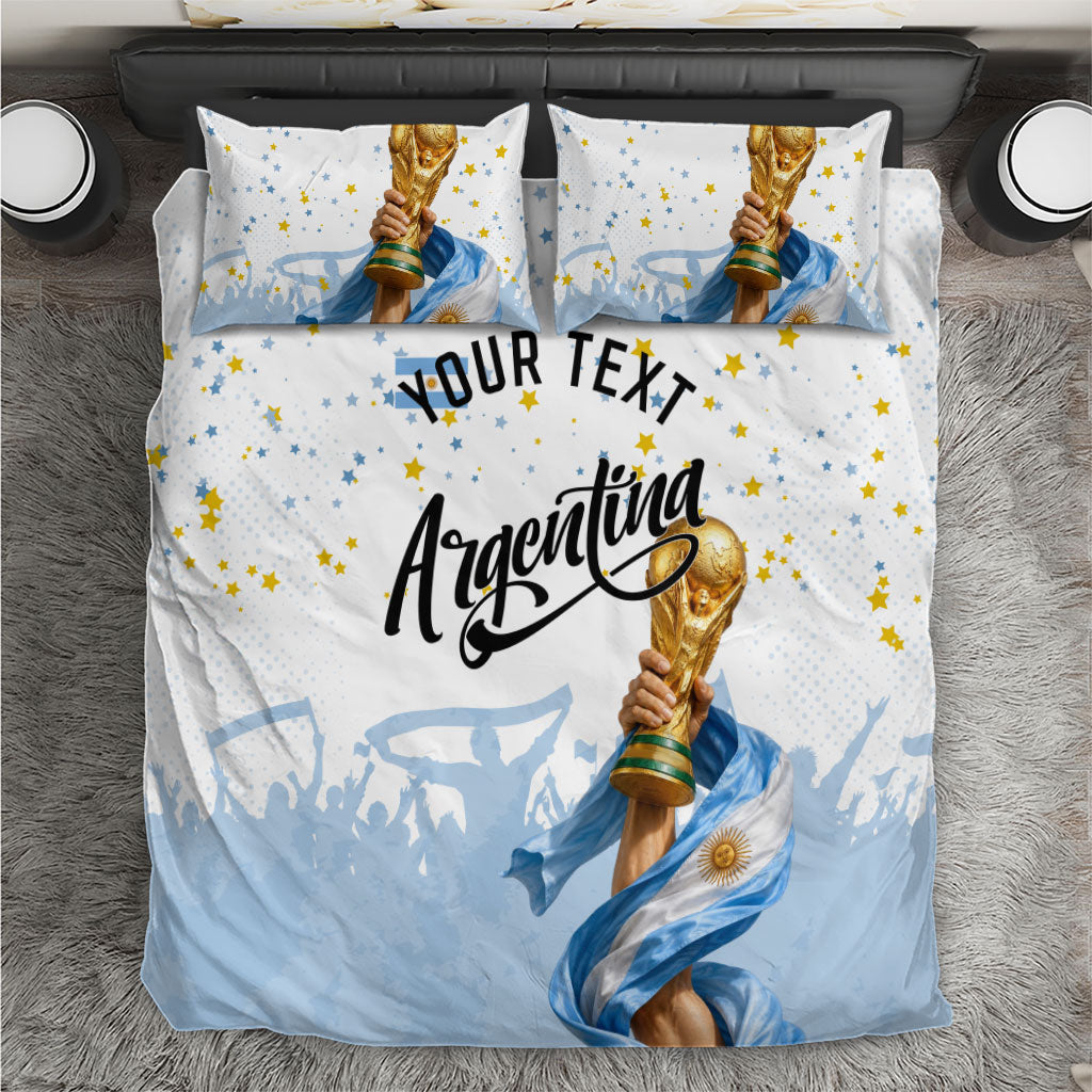Personalized Argentina Football Bedding Set Soccer Trophy Celebration Flag Graphic