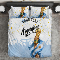 Personalized Argentina Football Bedding Set Soccer Trophy Celebration Flag Graphic