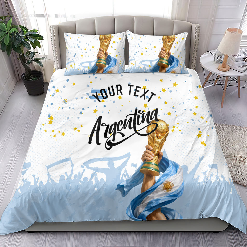 Personalized Argentina Football Bedding Set Soccer Trophy Celebration Flag Graphic