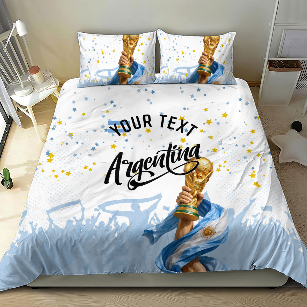 Personalized Argentina Football Bedding Set Soccer Trophy Celebration Flag Graphic