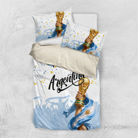 Personalized Argentina Football Bedding Set Soccer Trophy Celebration Flag Graphic