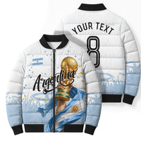 Personalized Argentina Football Bomber Puffer Jacket Soccer Trophy Celebration Flag Graphic