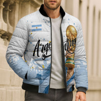 Personalized Argentina Football Bomber Puffer Jacket Soccer Trophy Celebration Flag Graphic
