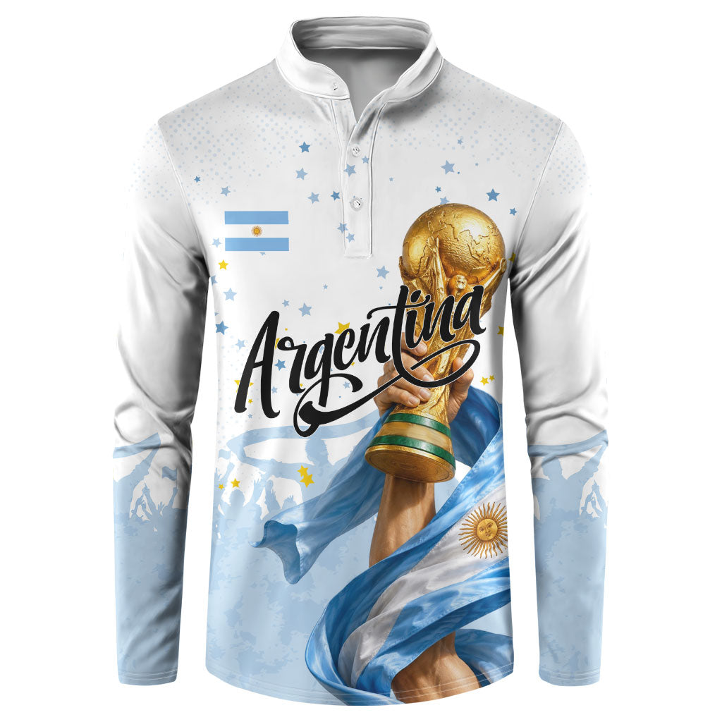 Personalized Argentina Football Button Sweatshirt Soccer Trophy Celebration Flag Graphic