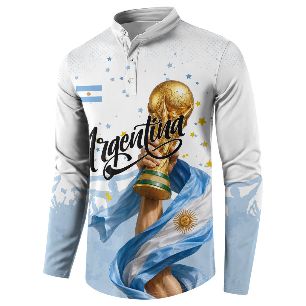 Personalized Argentina Football Button Sweatshirt Soccer Trophy Celebration Flag Graphic
