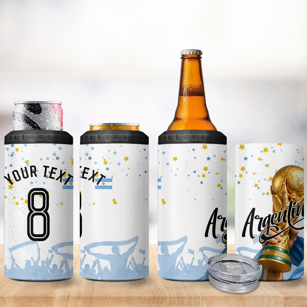Personalized Argentina Football 4 in 1 Can Cooler Tumbler Soccer Trophy Celebration Flag Graphic