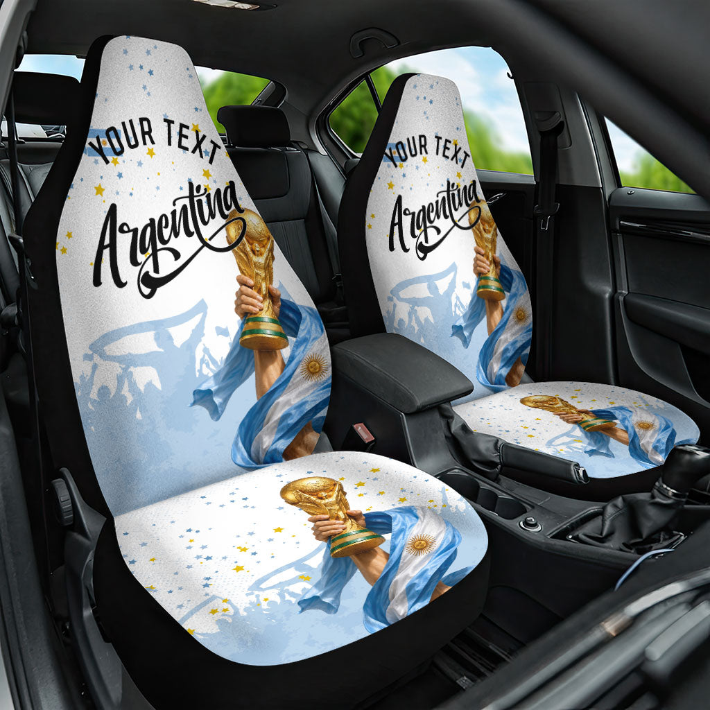 Personalized Argentina Football Car Seat Cover Soccer Trophy Celebration Flag Graphic