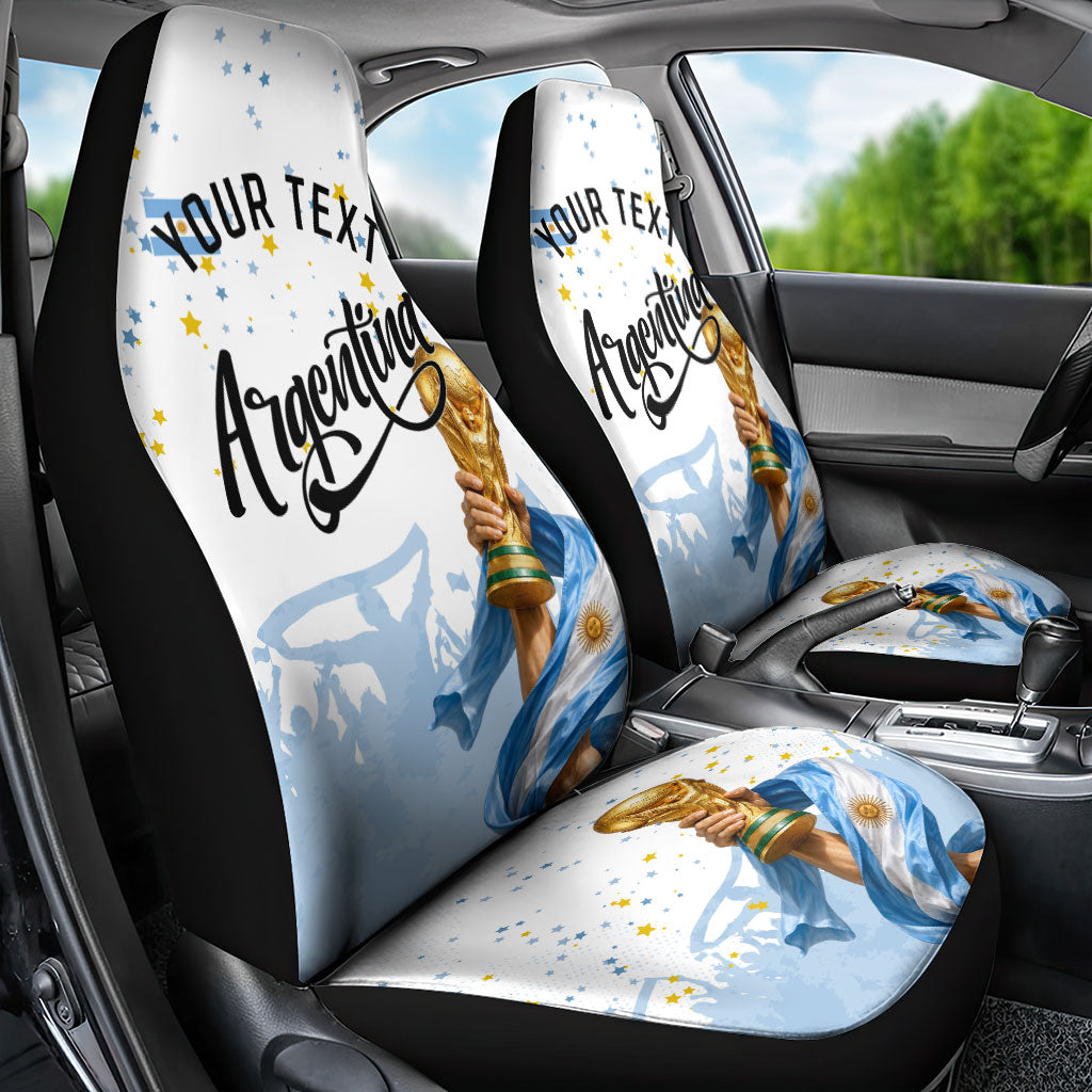Personalized Argentina Football Car Seat Cover Soccer Trophy Celebration Flag Graphic