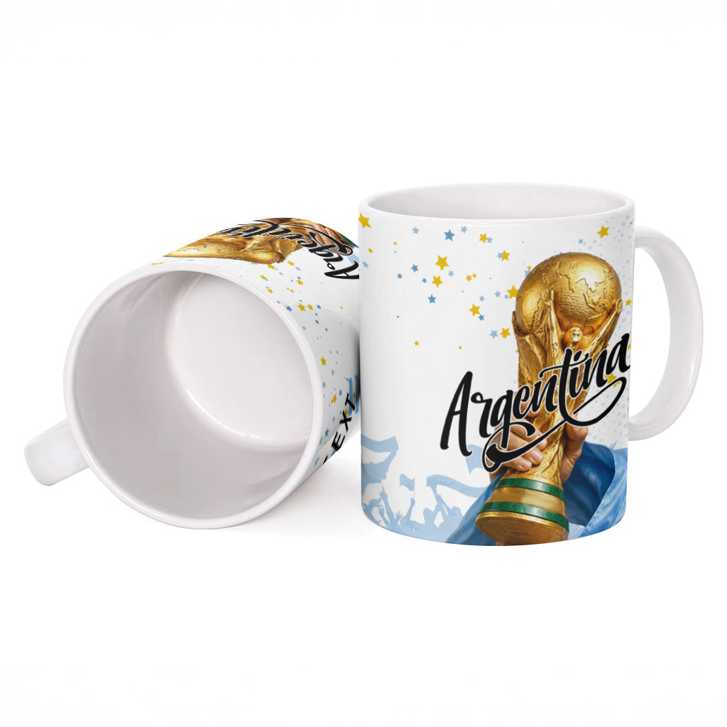 Personalized Argentina Football Ceramic Mug Soccer Trophy Celebration Flag Graphic