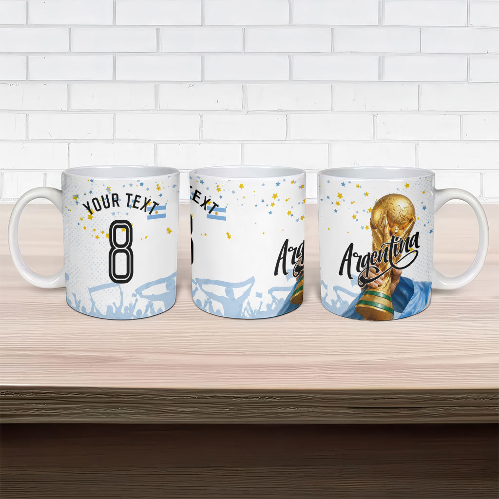 Personalized Argentina Football Ceramic Mug Soccer Trophy Celebration Flag Graphic