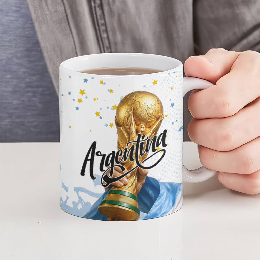 Personalized Argentina Football Ceramic Mug Soccer Trophy Celebration Flag Graphic