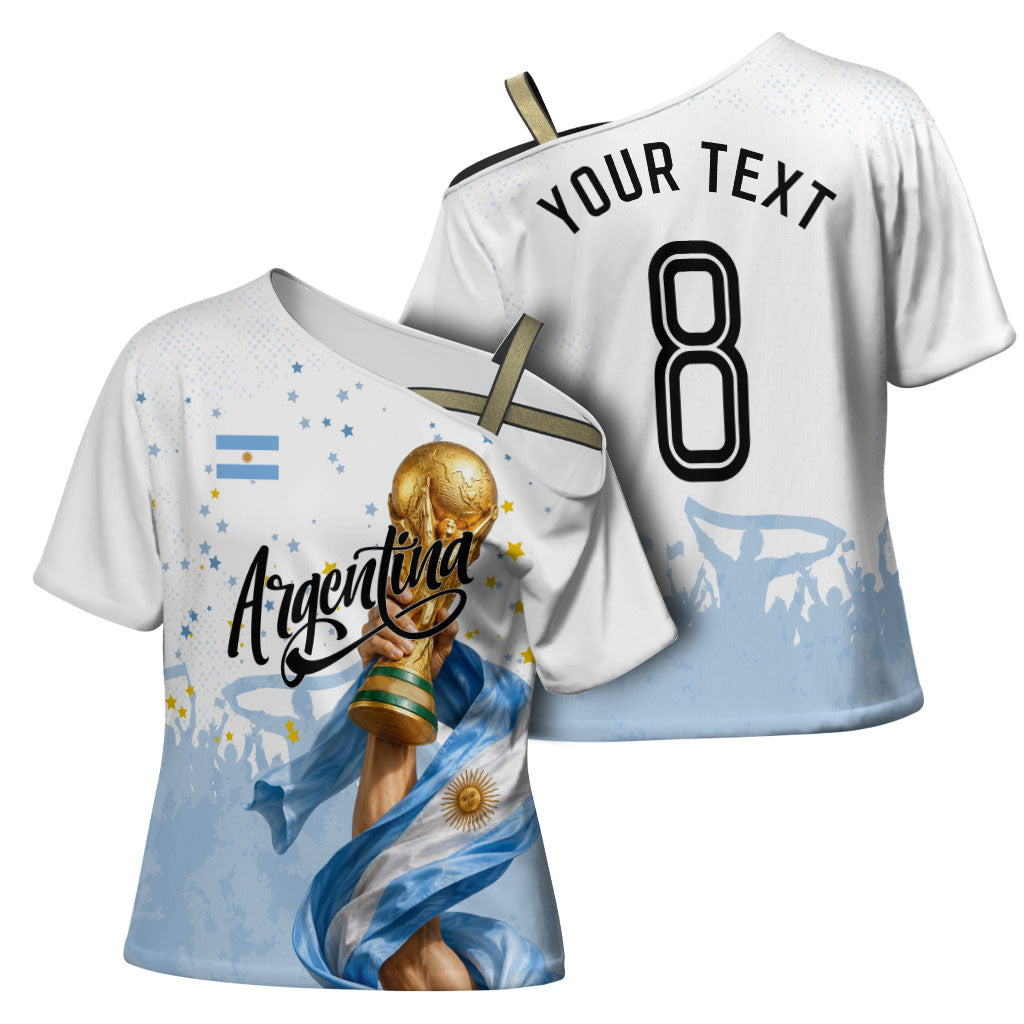 Personalized Argentina Football Cross Shoulder Shirt Soccer Trophy Celebration Flag Graphic