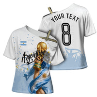 Personalized Argentina Football Cross Shoulder Shirt Soccer Trophy Celebration Flag Graphic