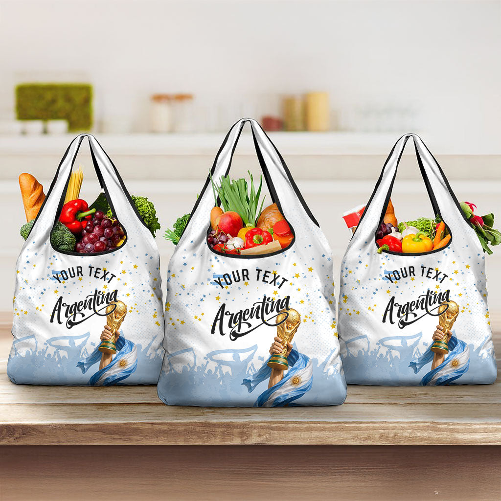 Personalized Argentina Football Grocery Bag Soccer Trophy Celebration Flag Graphic