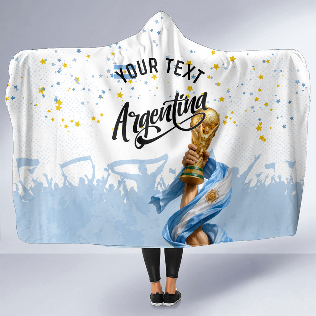 Personalized Argentina Football Hooded Blanket Soccer Trophy Celebration Flag Graphic
