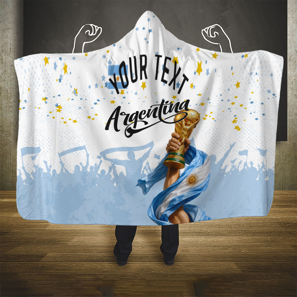 Personalized Argentina Football Hooded Blanket Soccer Trophy Celebration Flag Graphic